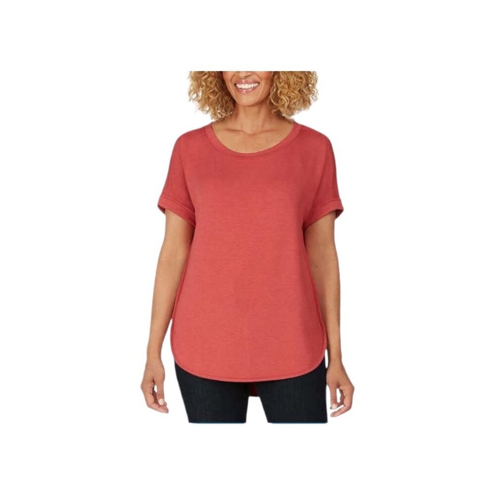 Matty M Womens Short Sleeve French Terry T-Shirt Relaxed Fit Casual Top Clay M